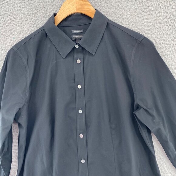 Talbots Shirt Womens 8 Petite Black Non Iron Button Collar Long Sleeve Stretch - Picture 2 of 9
